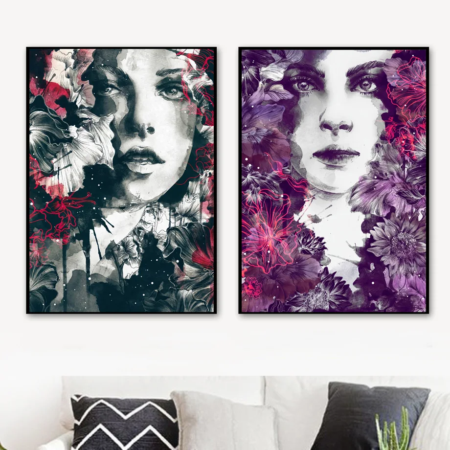 

Watercolor Flower Sexy Girl Wall Art Canvas Painting Colorful Nordic Posters And Prints Wall Pictures For Living Room Decor