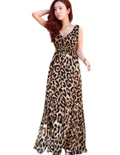 2016 neue Mode Frauen Vintage Style V-ausschnitt Sexy Leoparden Chiffon Langen Maxi Cocktail Party Kleid Strandkleid