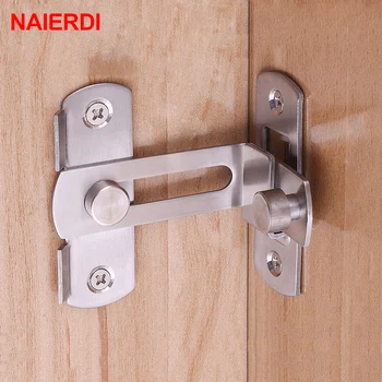 NAIERDI 90 Degree Hasp Latches Stainless Steel Sliding Door Chain Locks Security Tools Hardware For Window Cabinet Hotel Home lhx cmms232 hardware steel sliding interior door lock glass window professional security locks cerradura