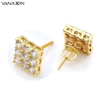 

VANAXIN Big Earrings For Women Fashion Sterling Silver Earring Jewelry Gold Color CZ Crystal Hip Hop Shiny Stud Earring Box Gift