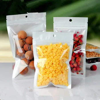 

100PCS White/Clear Self Seal Zipper Plastic Retail Packaging Poly Bag Hang Hole for storage pouch Ziplock Bag zip lock