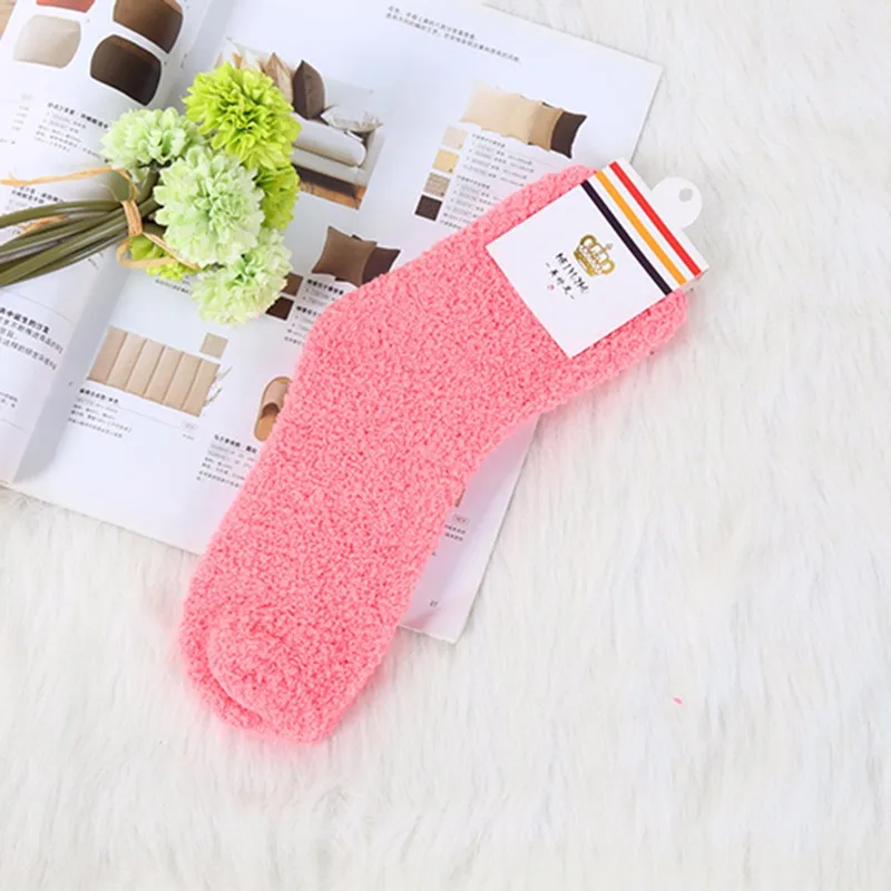 Pure Color Women Socks Thermal Coral Fleece Floor Socks Plush Soft Candy Color Towel Sock 2016 New Female Thick Warm Clothing (15)