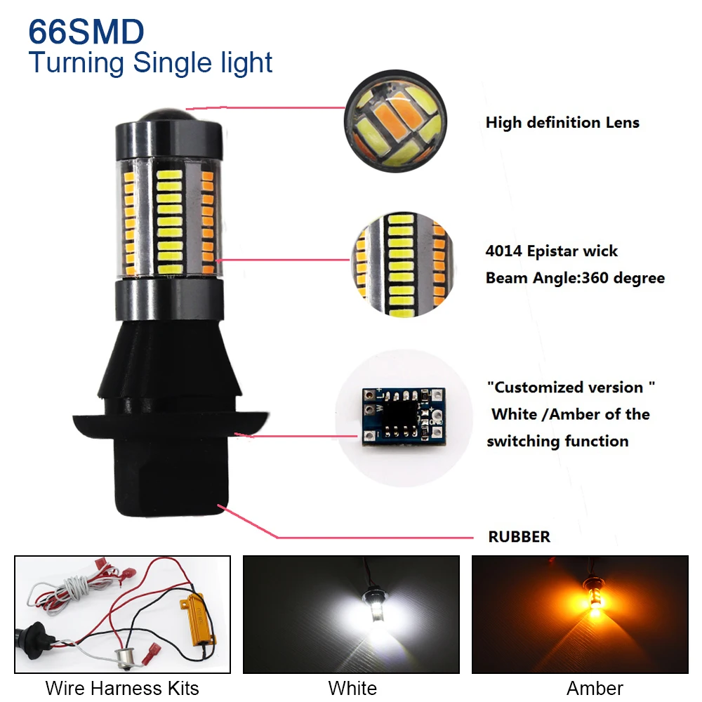 Online Moderno coche T20 7440 66SMD DRL Luz de funcionamiento blanco S25 1156 BA15S BAU15S bombillas 12V Luz de señal de giro ámbar con Canbus 66W