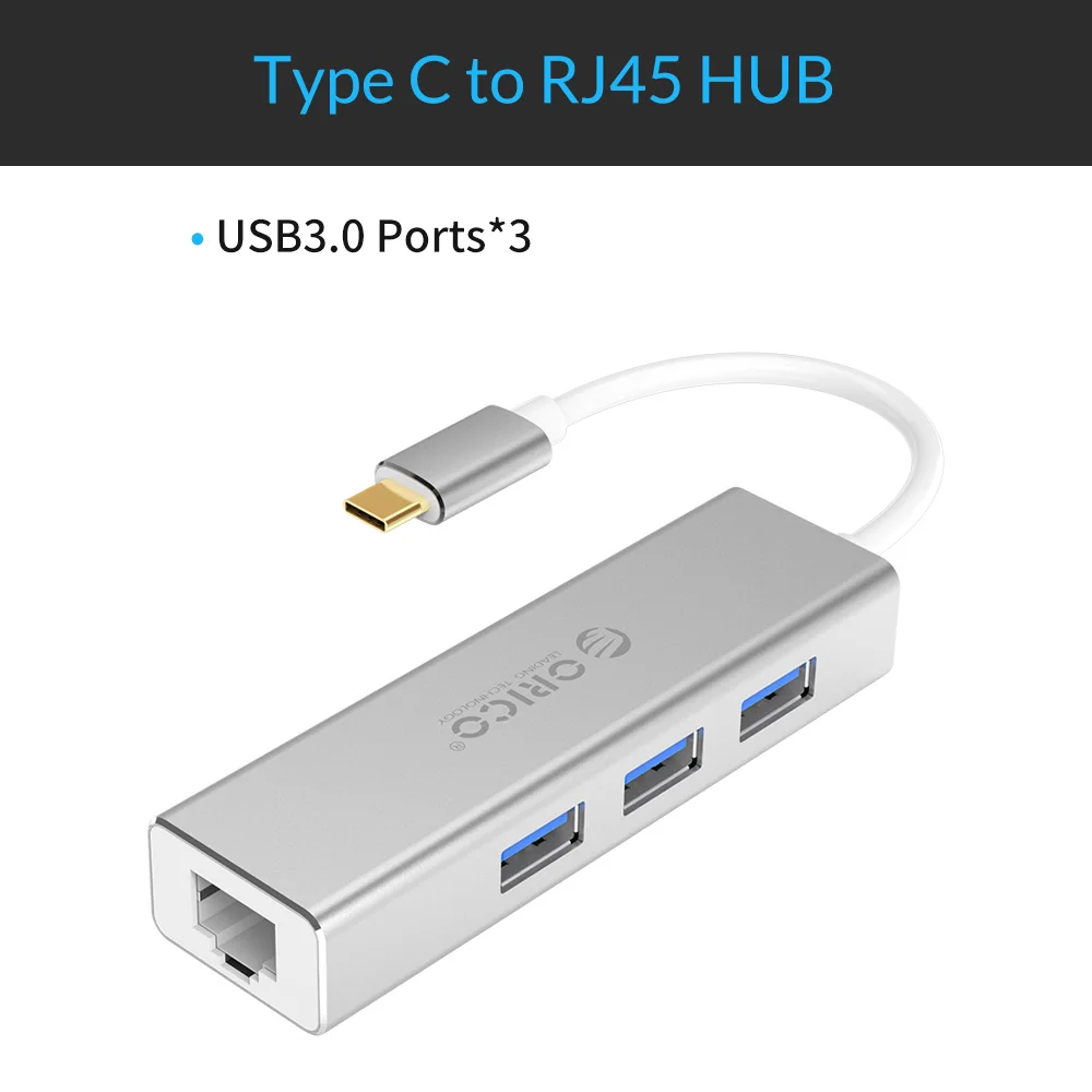 ORICO USB Ethernet Тип C к RJ45 концентратор для ноутбука мобильного телефона Алюминиевый сплав Ethernet адаптер сетевой карты USB Lan - Цвет: XD-C31-SV