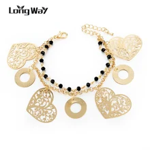 LongWay золотой цвет наручные браслеты с черным кристаллом сердце многоярусный браслет ювелирные изделия для женщин SBR160049103