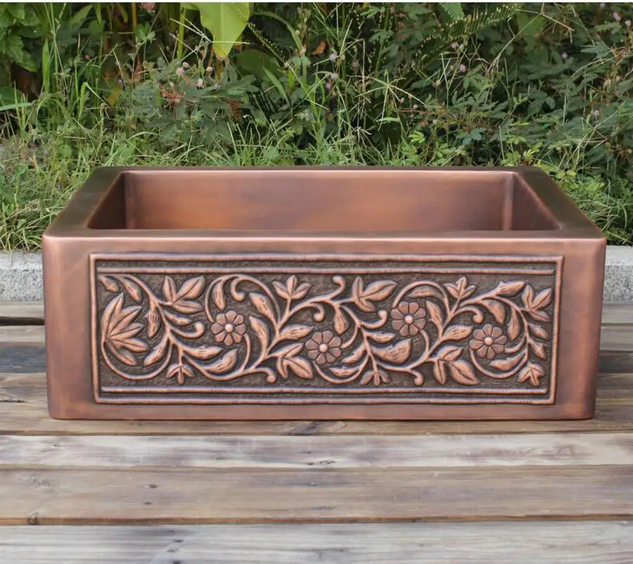 MAEBOW 60*43*20cm Antique Copper Regtangular Apron Front Single Bowl Artistic Kitchen Sink