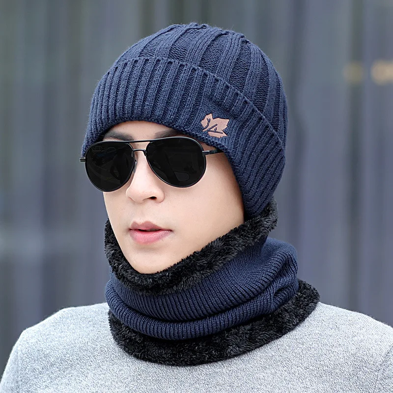 

2019 Men Winter hat and Ring Scarf Set Two-Piece Thicken Winter Warm Set Female Hats Scarves Men Unisex Skullies Beanie