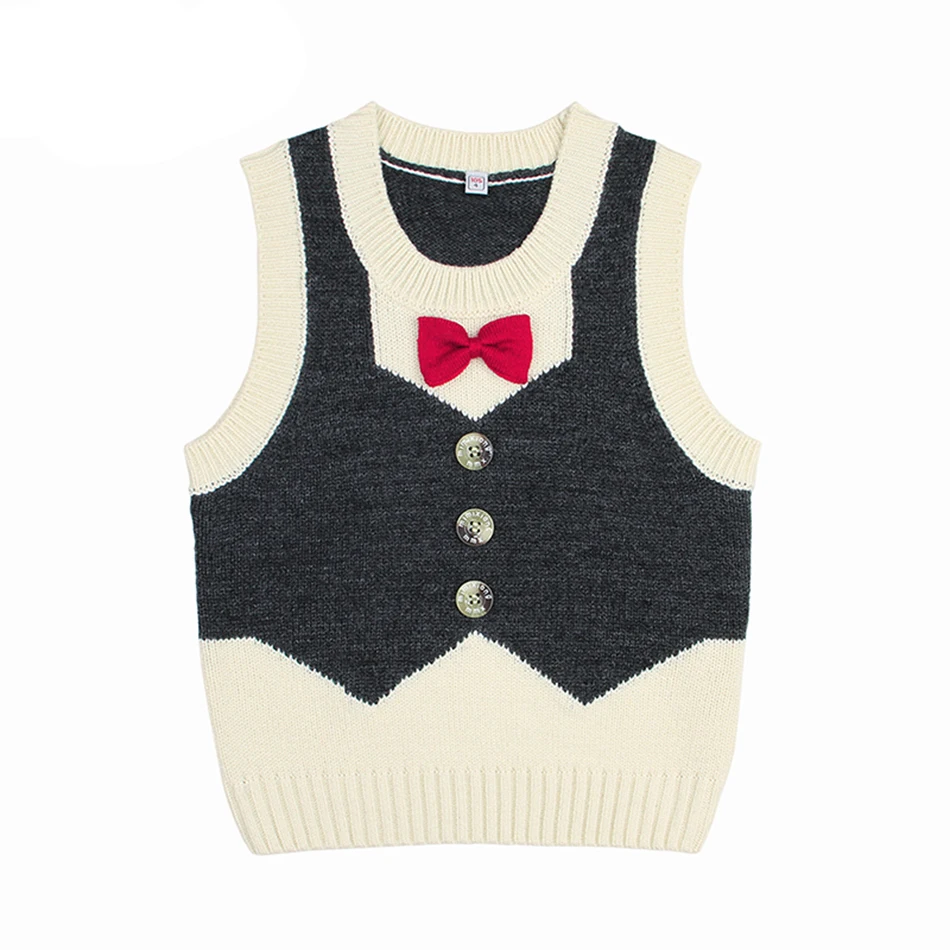 Baby Boys Knitted Vest Sweater Gentleman Spring Bow Button Vest Kid Boy