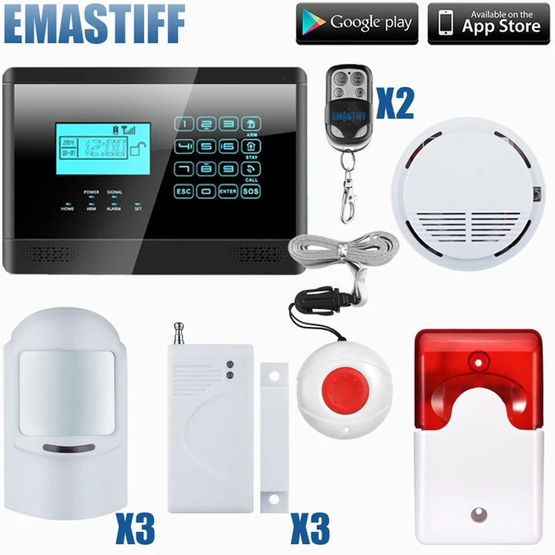 Wireless&wired GSM Home Security Fire Alarm System+ 3 Pet Friendly PIR Sensors+ 3 door Sensors