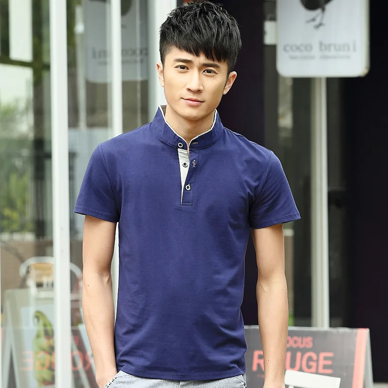 Лето, весенние и летние популярные модели, мужские рубашки поло с коротким рукавом, корейское мужское модное мужское поло - Цвет: Небесно-голубой