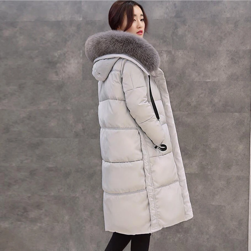 new 2018 High Quality Womens White Duck Down Jacket Black Hooded Winter Coat Female Long Parkas Slim Woman Down Coats LY708