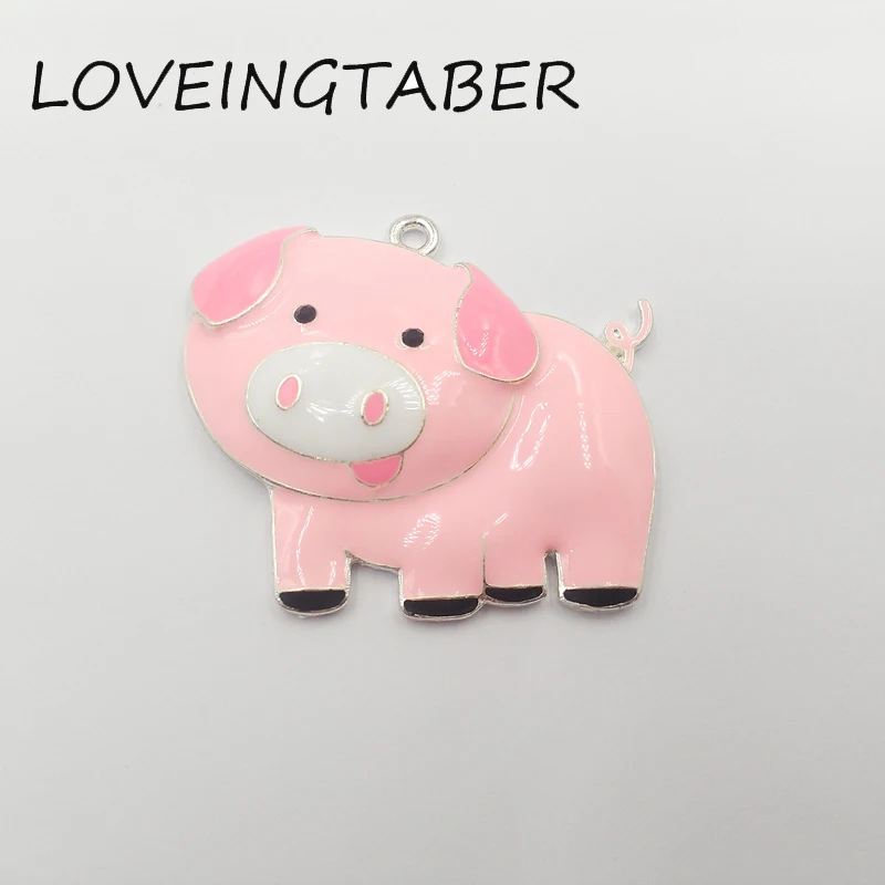 

Newest 40mm*32mm 10pcs/lot All Enamel Farm Animal Piggy Pendants For Kids Jewelry Making