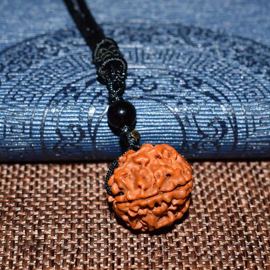 Классический цветок Rudraksha мужской браслет Природа 12 мм бусы из плодов Рудракши браслеты мужские ручной работы с изображением Будды, для медитации ювелирные изделия в стиле буддизма - Metal Color: Black Necklace