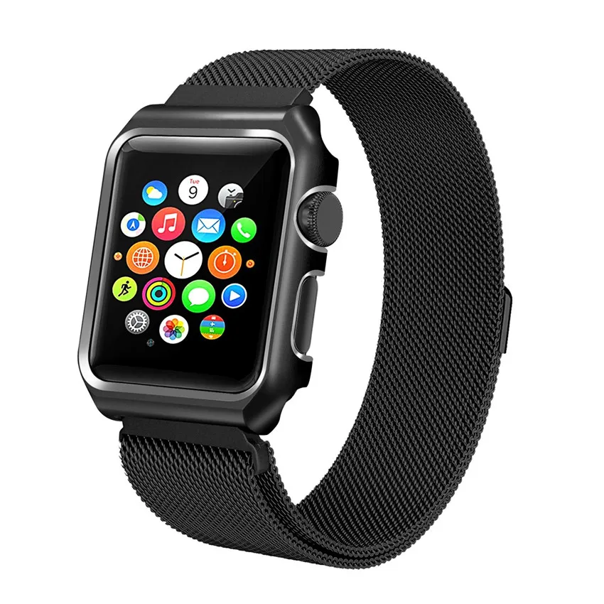 BUMVOR iWatch Band Stainless Steel Mesh Magnetic Replacement Wrist Band with Metal Protective Case for Apple Watch 40/44/38/42MM BUMVOR iWatch Band Stainless Steel Mesh Magnetic Replacement Wrist Band with Metal Protective Case for Apple Watch 40/44/38/42MM
