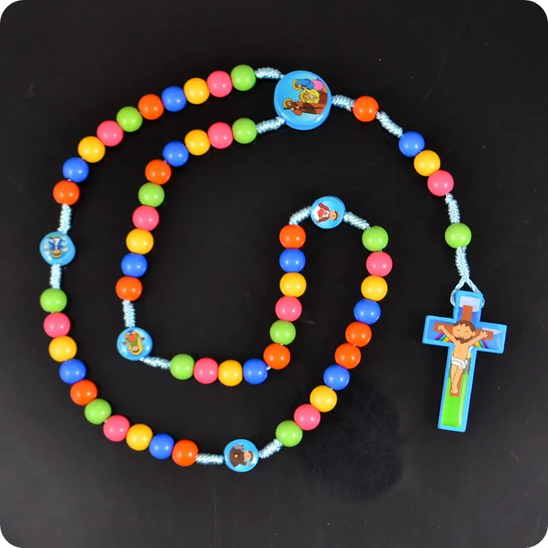 

NEW Cartoon JESUS Cross Pendant Necklace Rosary Beads Children Kid Girls Catholic Fashion Religious jewelry