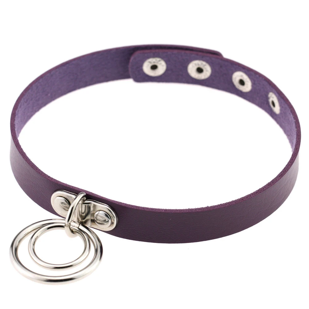 

Women Cool Collar PU Leather Double Circle Choker Punk Style Collar Necklace M8694