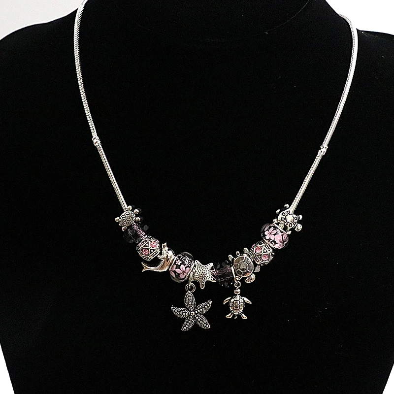 

Tortle Dolphin Bead Fashion Necklace Purple Crystal Necklace L10803