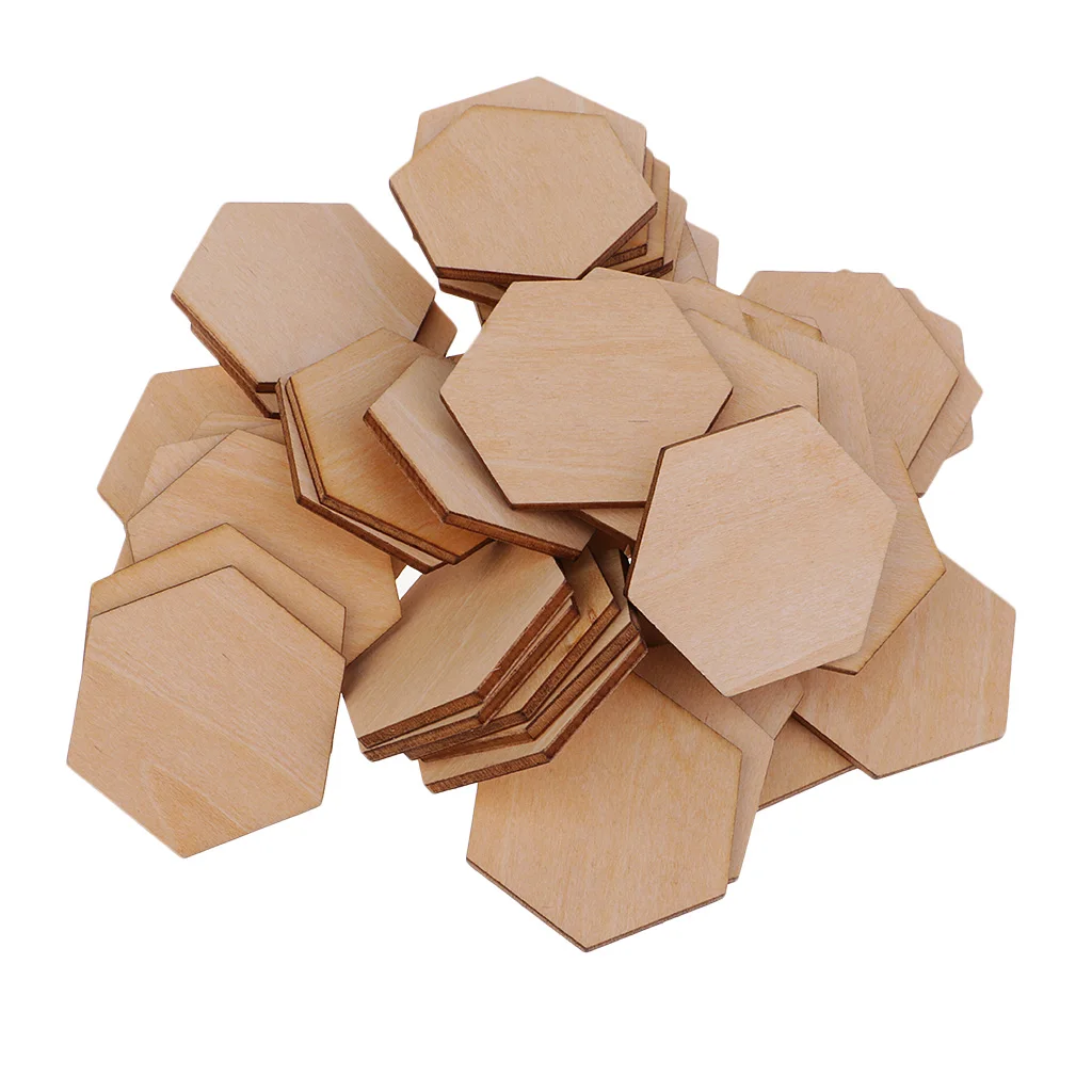 50/100/200pcs Wooden Hexagon Shapes MDF Cutouts Blank Embellishments Craft for DIY Scrapbooking Card Making Decoration Ornaments