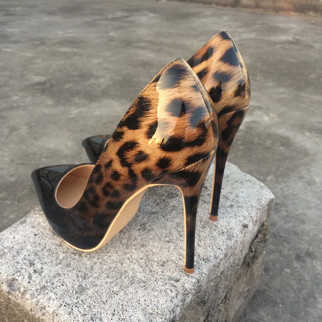 Veowalk Fashion Women Leopard Patent Leather Pumps Pointed Toe 8-12cm Stiletto Ultra High Heel Sexy Ladies Party Shoes Size34-43 3