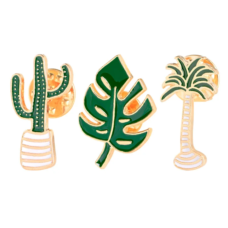 

High Quality Soft Enamel Trees,Leaf And Cactus Badge Fashion Women Summer Holiday Lapel Pins Gifts Gold Pins