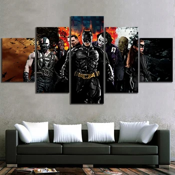 

5 Piece Dark Knight Batman Catwomen Superhero Movie Poster Canvas Art Decorative Paintings for Living Room Wall Decor