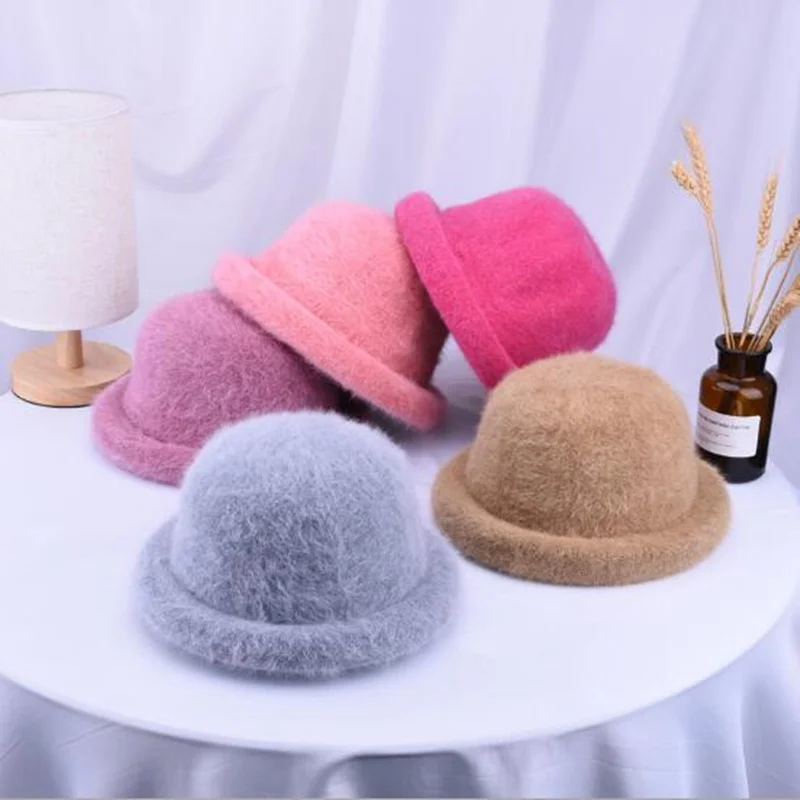 Winter Women New Cap Fur Thick Warm Bucket Hats Casual Solid Color Ladies Fur Fashion Cap Female H3