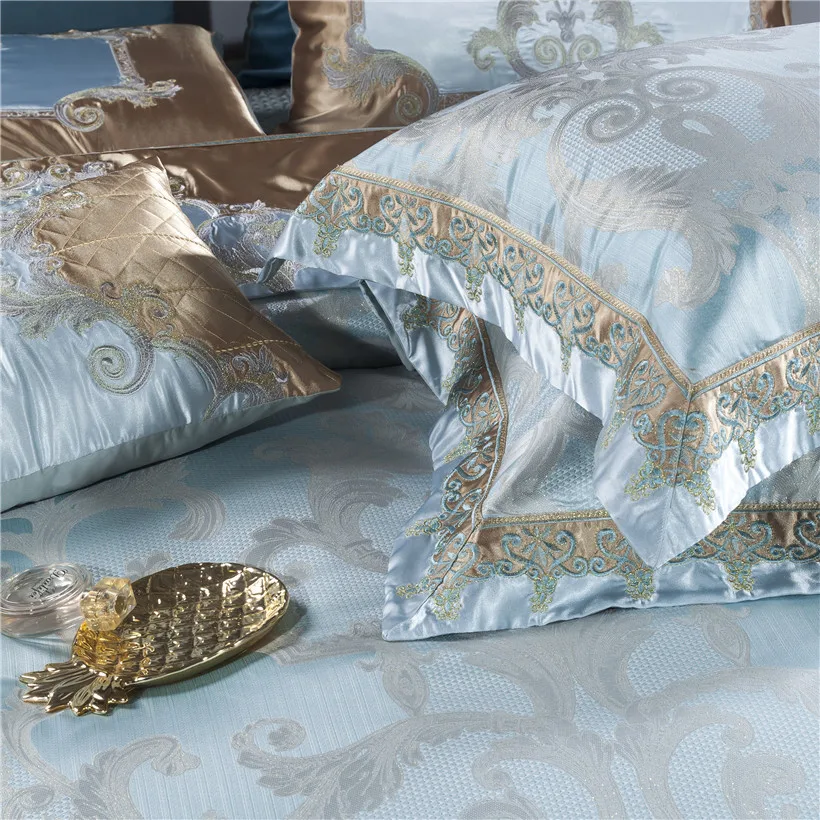 Waliicorners Luxury Bedding set Blue Queen King size Bed set Wedding Duvet cover Bed/Flat sheet Bed spread linge de lit ropa/juego de cama 15 IMG_9772-2