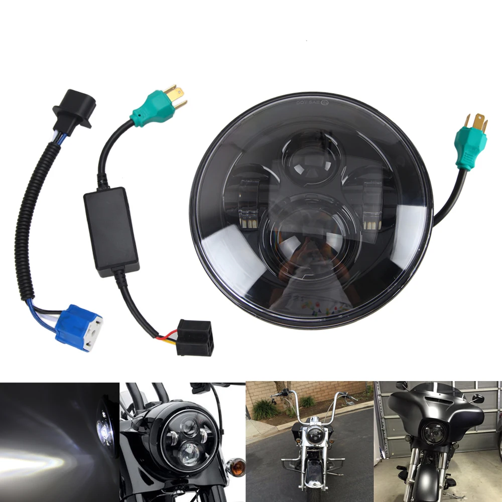 

7 Inch Balck Round Projector Daymaker HID Hi/Lo LED Headlight For Harley FLD Touring