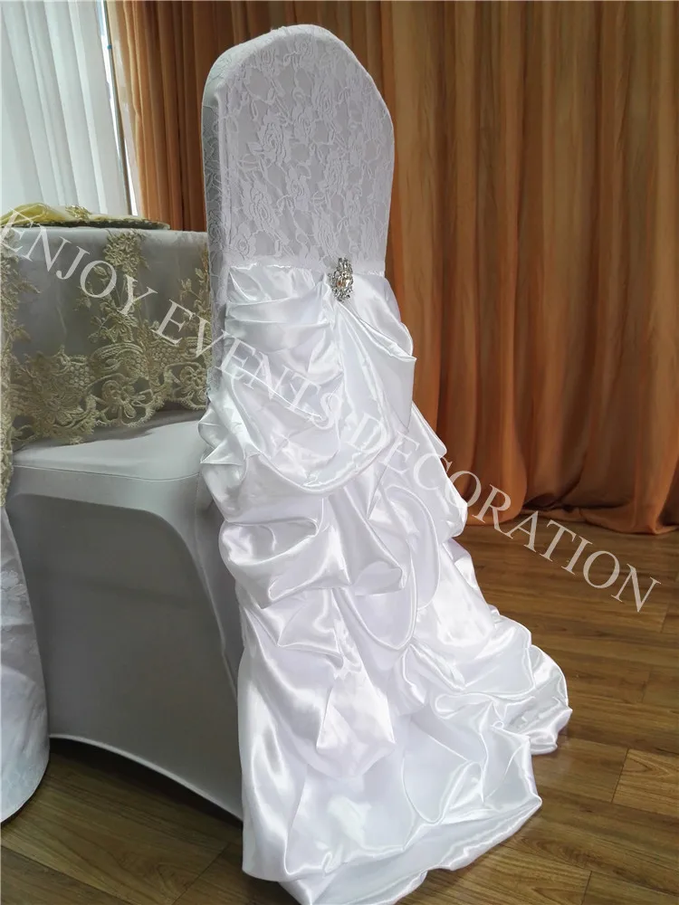 YHC#135-2 lace puffy ruffled ruched satin wedding decoration chiavari chair back cover