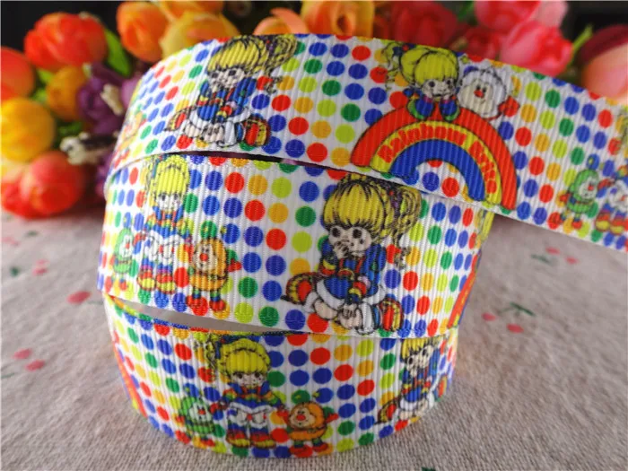 

16010201, new arrival 7/8'' (22mm) 50 yards rainbow brite printed grosgrain ribbons cartoon ribbon hair accessories