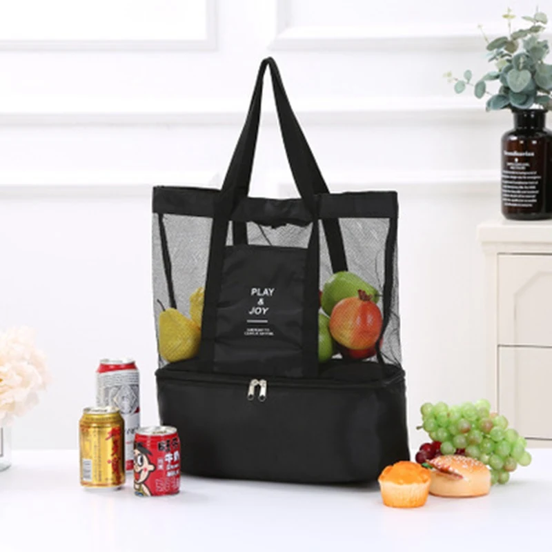 

HEFLASHOR Thermal Insulation Bag Handheld Lunch Bag Insulated Cooler Picnic Mesh Beach Tote Bag Food Drink Storage Waterproof