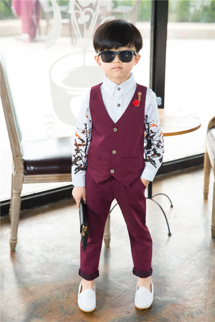 

2017 New Boys Clothing Sets Autumn & Spring Vest + Pants 2PCs Boys Wedding Kids Clothes Gentleman Leisure Children Suits 2bs001