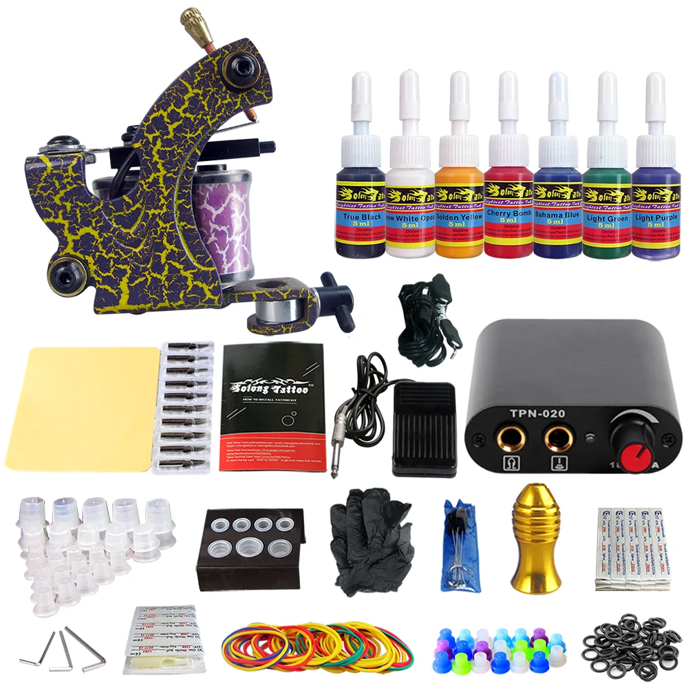 

Solong Tattoo Beginner Tattoo Machine Set Coil Machine 7 Colors TK105-71