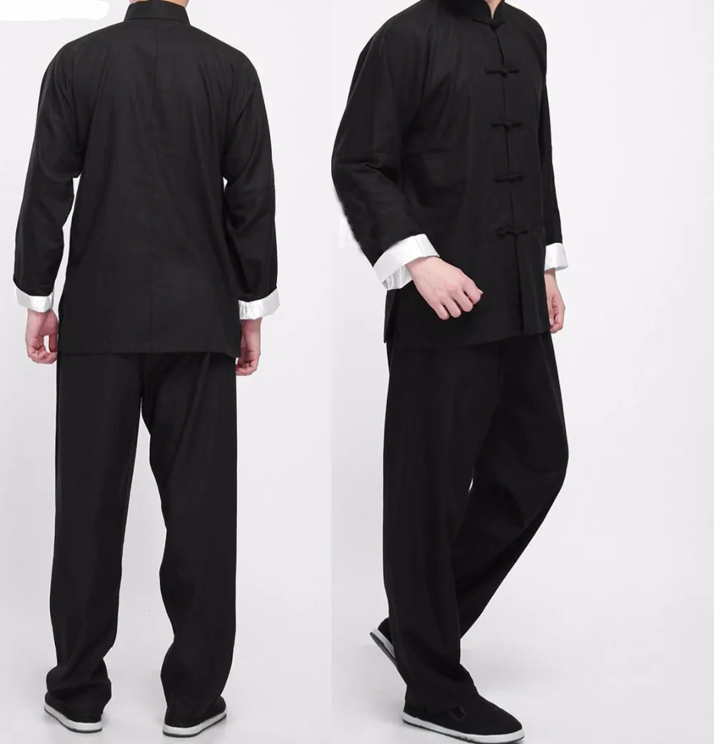 Men/'s Cotton Kung Fu Uniform Top Martial Arts in Black New