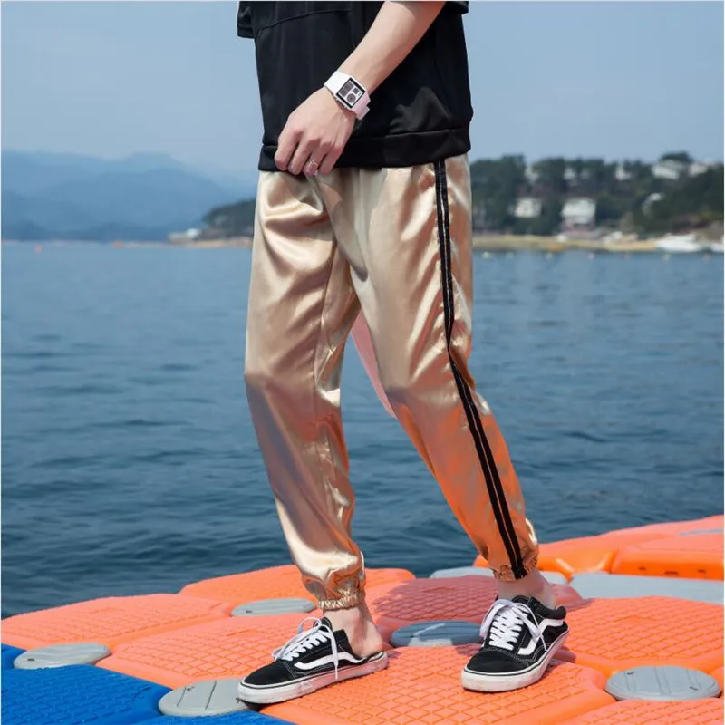 Золотые брюки для бега мужские дышащие тонкие мужские брюки-шаровары корейские повседневные свободные уличные благородные брюки мужские брюки A5525
