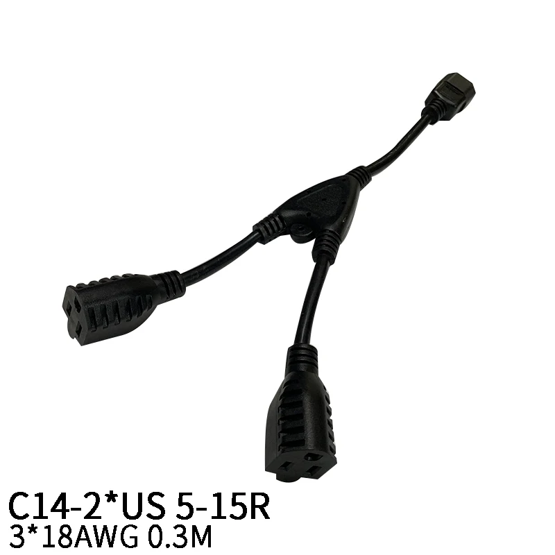 0,3 м 3* 18AWG C14-2* 5-15R IEC320 C14 штекер 2* US 5-15R женский y-сплиттер удлинитель питания Шнур адаптер питания 10A/15A