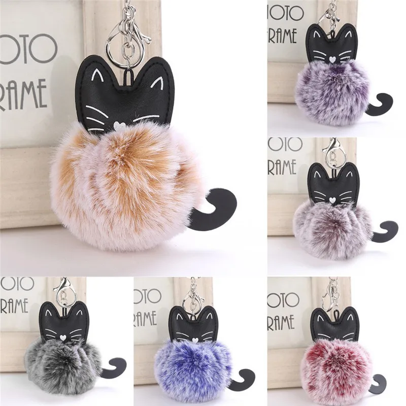 

1x Fluffy Keychain 8CM Cute Cat Keychain Pendant Women Key Ring Holder Pompoms Key Chains