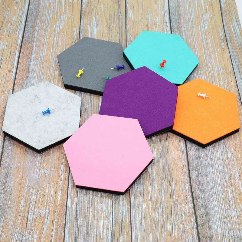 

Set Of 6 Hexagon Felt Pin Board Self Adhesive Bulletin Memo Photo Cork Boards Colorful Foam Wall Decorative Tiles With 6 Pushp
