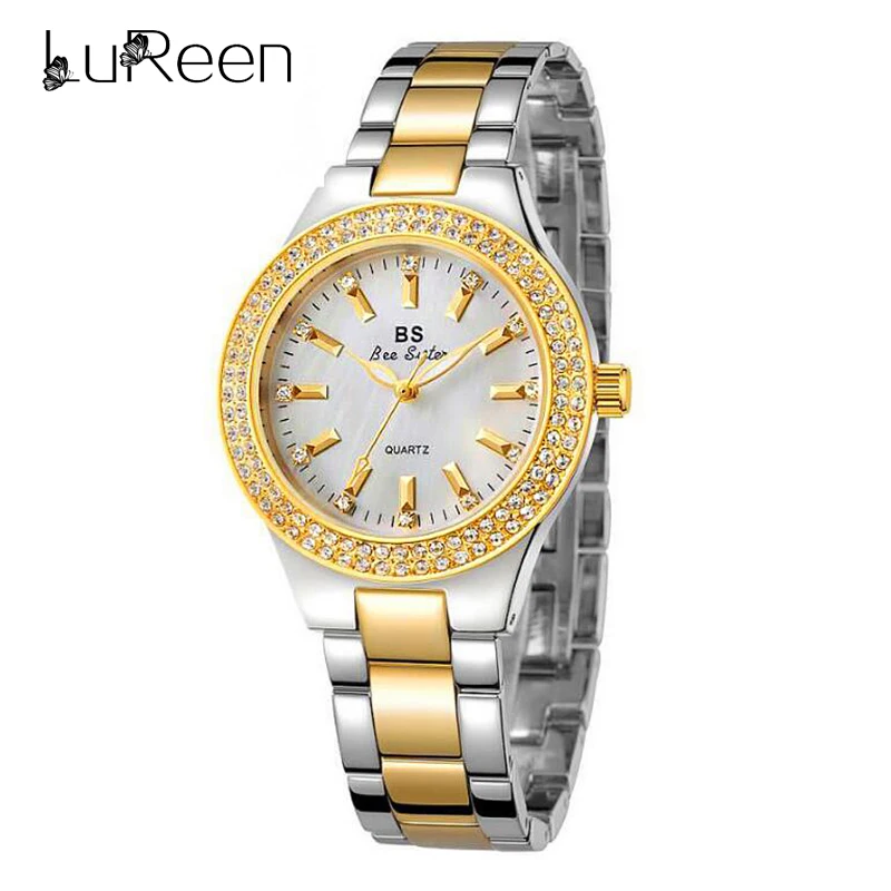 

Lureen Fashion Crystal Watch For Women Iced Out Waterproof Diamond Quartz Watch Clock Hip Hop Watch Wristband Men Gold Band
