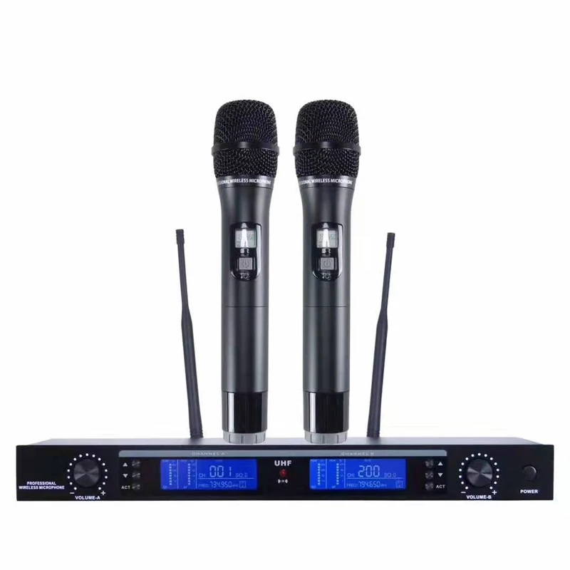 

UHF Wireless Microphone System 2 Channel 2 Cordless Microphones Kraoke Speech Party supplies Cardioid Microphone Professional