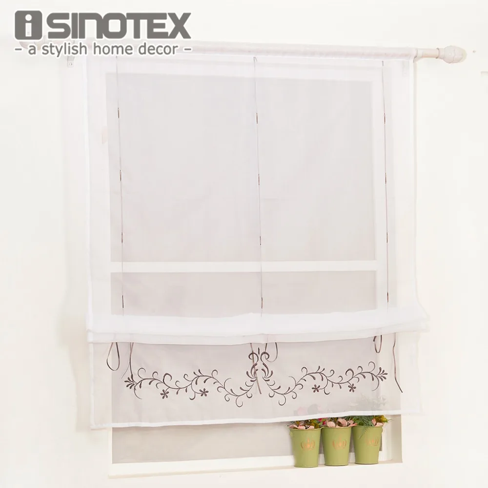 

Roman Curtain Floral Embroidered Sheer Window Panel Drape For Kitchen Living Room Voile Screening Rod Pocket With Plastic Tubes