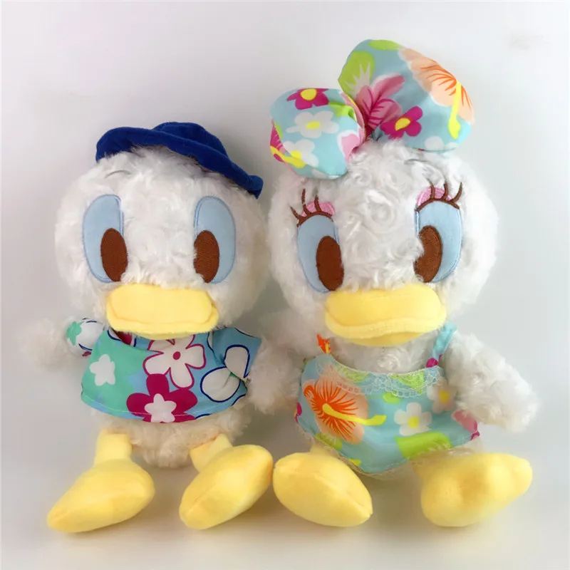2Pcs 2 шт./лот маленьких «Дональд Дак» плюшевые игрушки пара куклы мини-плюшевые уток с рубашка шляпа бантом Коллекция игрушки оптом - Цвет: 2Pcs