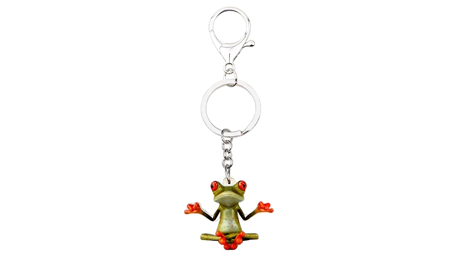 WEVENI Acrylic Meditation Frog Key Chains Keychain Holder Anime Animal Jewelry For Women Girls Bag Car Purse Charms Gift Pendant