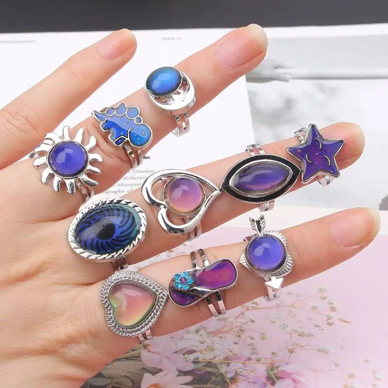 

Fashion Rings Heart Color Change Mood Ring Emotion Feeling Temperature Rings Adjustable Women