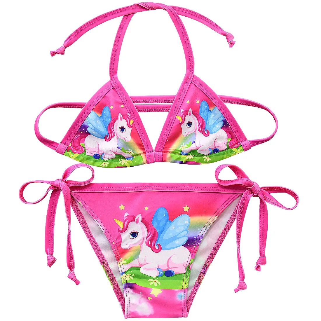 New Unicorn Girls Swimsuit Two Piece 3-12 Years Children's Swimwear Unicorn Bikini Set For Girl Swimming Beachwear G48-8073 - Цвет: G48-8073-Rose