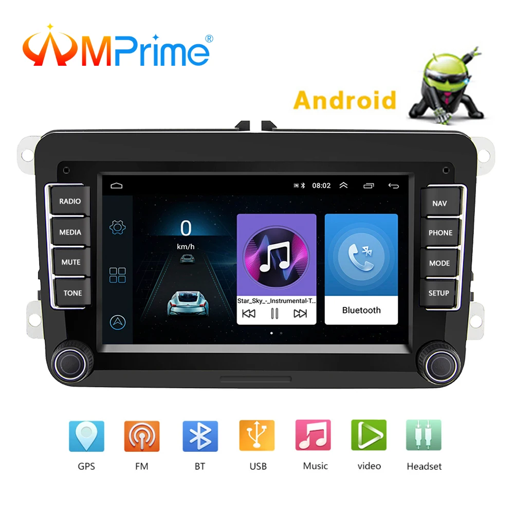 AMPrime 2 Din 7" Android Car Multimedia player For VW/Volkswagen/Passat/POLO/GOLF/Skoda/Seat With 2din GPS Navigation Aux Maps |