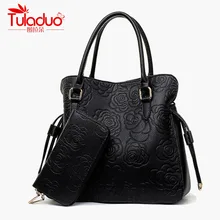 Nueva moda bolsos de las mujeres de cuero con monedero famosa marca tuladuo señoras bolsos de hombro de alta calidad de impresión rose composite bolsa