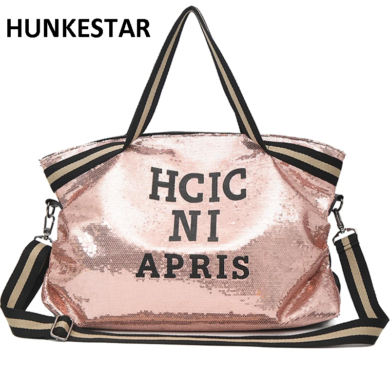  2019 Women reversible Sequins leather pu Gym bag for Fitness Sports Bag Shoulder Crossbody Bag Tote - 32992820562