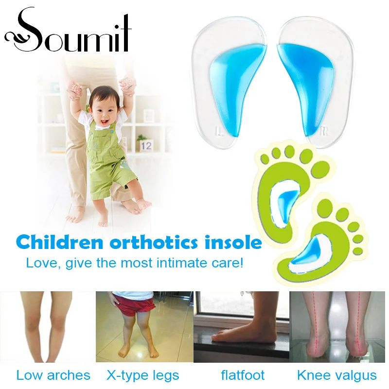 Soumit Kids Gel Orthotic Orthopedic Insoles for Children Shoes Flatfoot Corrector Arch Support Orthotic Pads Baby Toddler Insole soumit premium kid children orthopedic insoles arch support orthotic pad correction flatfoot o x leg eight leg feet care insole