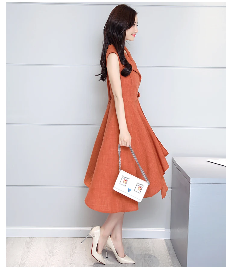 Cotton Linen Summer Office Dress A-line Robe Femme Ete 2018 Grande Taille 5XL V Neck Plus Size Black Office Dress10